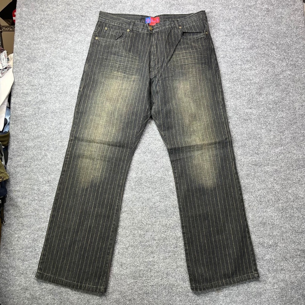 VTG Deadstock Y2K Super S Jeans Men's Denim Hickory Pinstripe Straight - 36X33.5